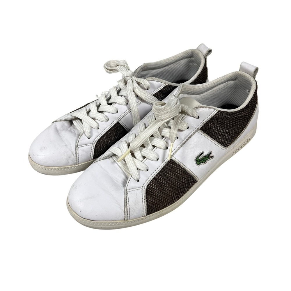 Lacoste White Brown Leather Low Top Sneakers 10.5 44